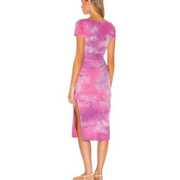 Lovers + Friends Dress Womens M Pink Brooklyn Tie Dye Midi Side Slit Stretch - Picture 6 of 9